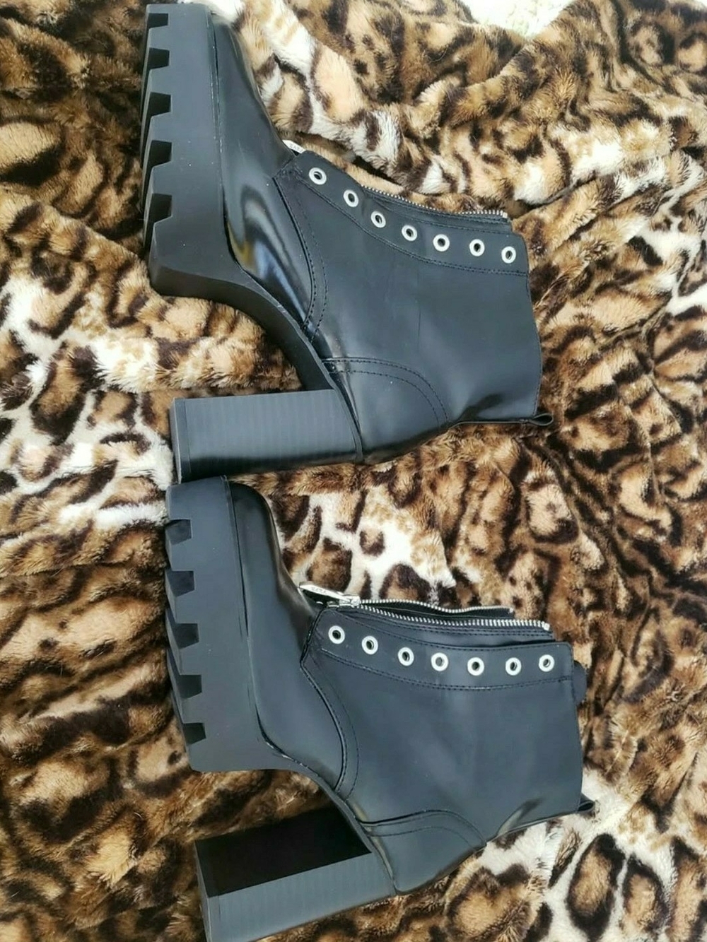 Zara Black Lug Sole Chunky Heel Ankle Booties